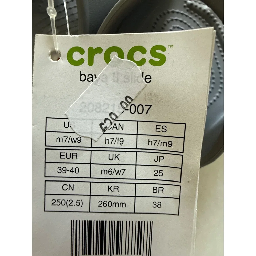 Crocs Baya II Slide Sandals Unisex Men 7 Women 9 Grey Lightweight Comfort New